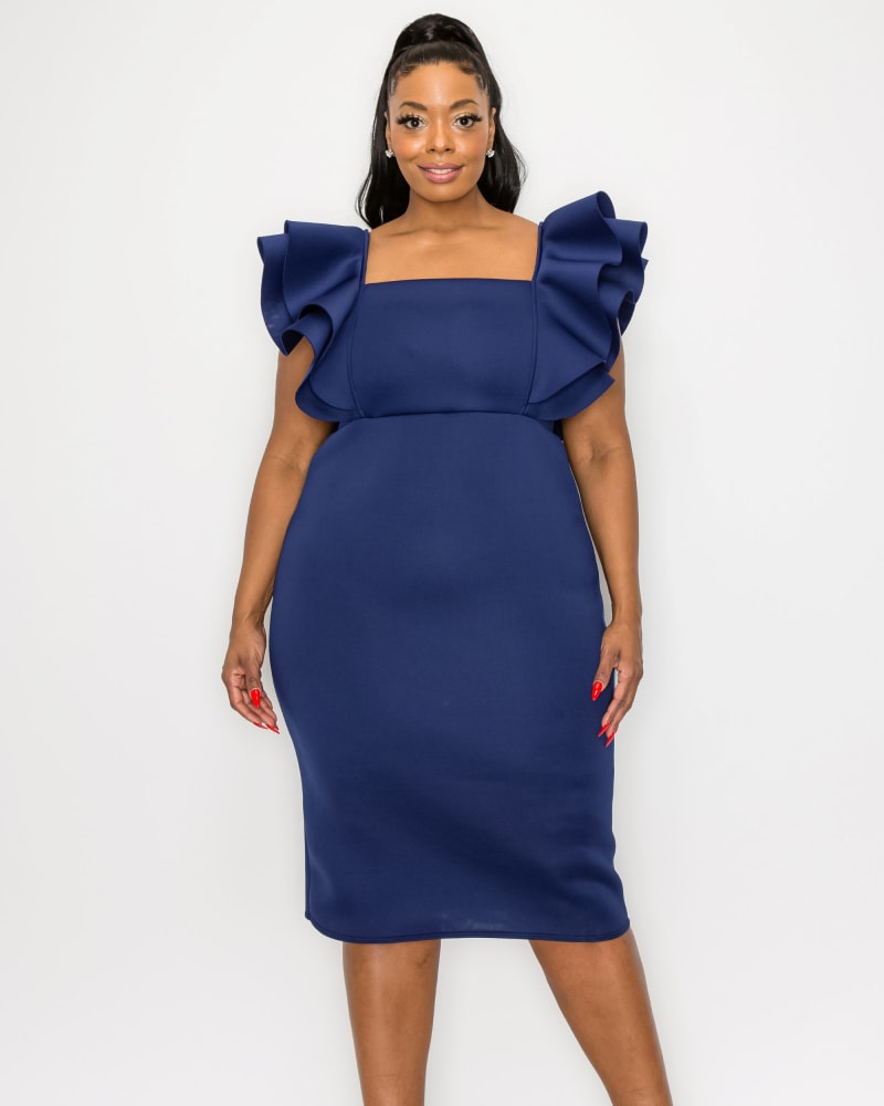Navy blue flutter sleeve dress discount